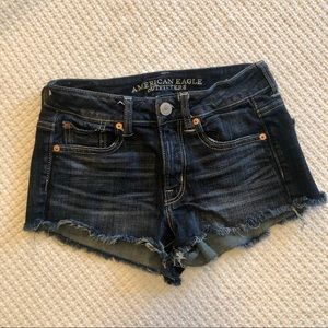 Mid-Rise dark wash denim shorts